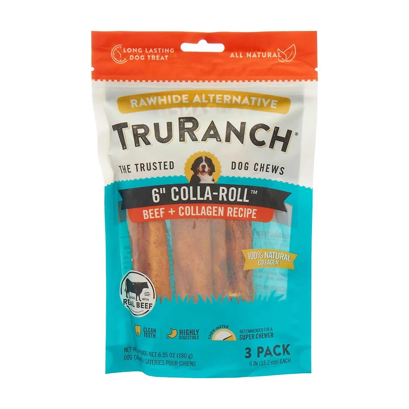 TruRanch Beef & Collagen Dog Chews, 6 in, 3 pk