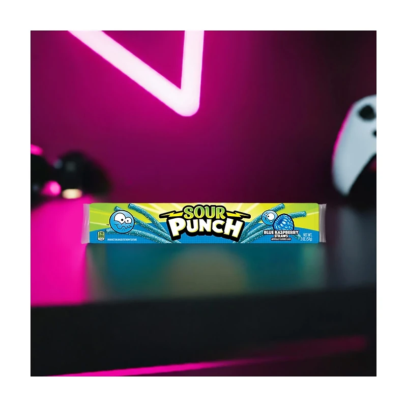 Sour Punch Blue Raspberry Candy Straws, 2 oz