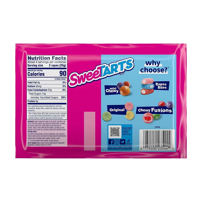 SweeTARTS Soft & Chewy Candy Ropes, Cherry Punch, 3.5 oz