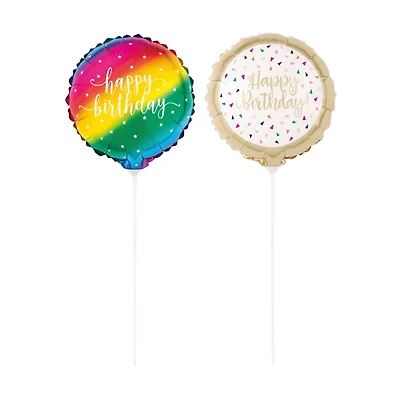 Assorted Happy Birthday Round Stick Balloons