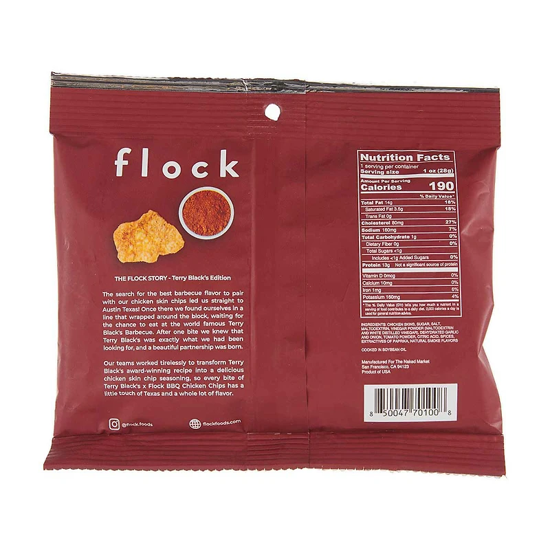 Flock Chicken Skin Chips, Terry Blacks Barbecue, 1 oz