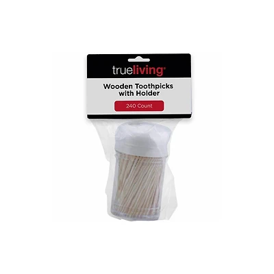 TrueLiving Wooden Toothpicks with Holder, 240 ct