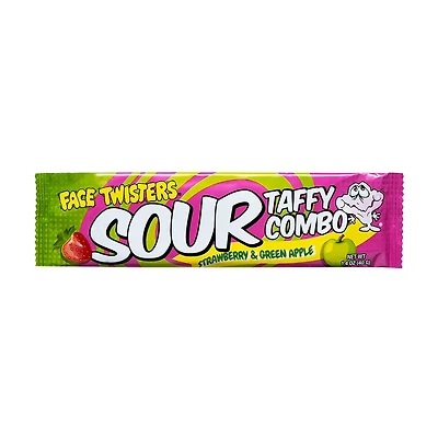 Face Twisters Sour Taffy Combo Bar, Strawberry & Green Apple, 1.4 oz