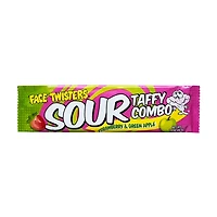Face Twisters Sour Taffy Combo Bar, Strawberry & Green Apple, 1.4 oz