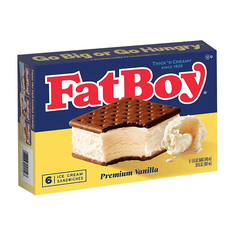 Fat Boy Ice Cream Sandwich, Vanilla, 6 ct, 30 fl oz