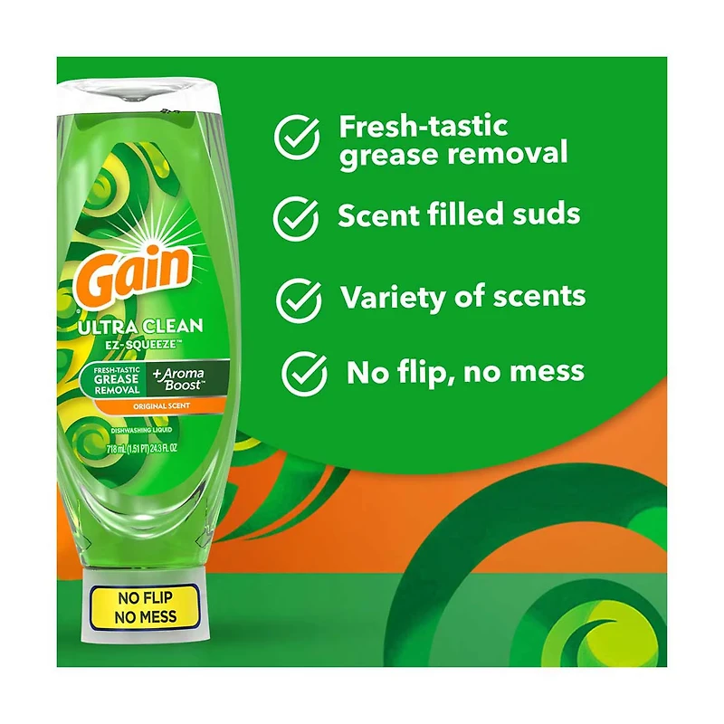 Gain Dishwashing EZ Squeeze Liquid Dish Soap, 24.3 fl oz