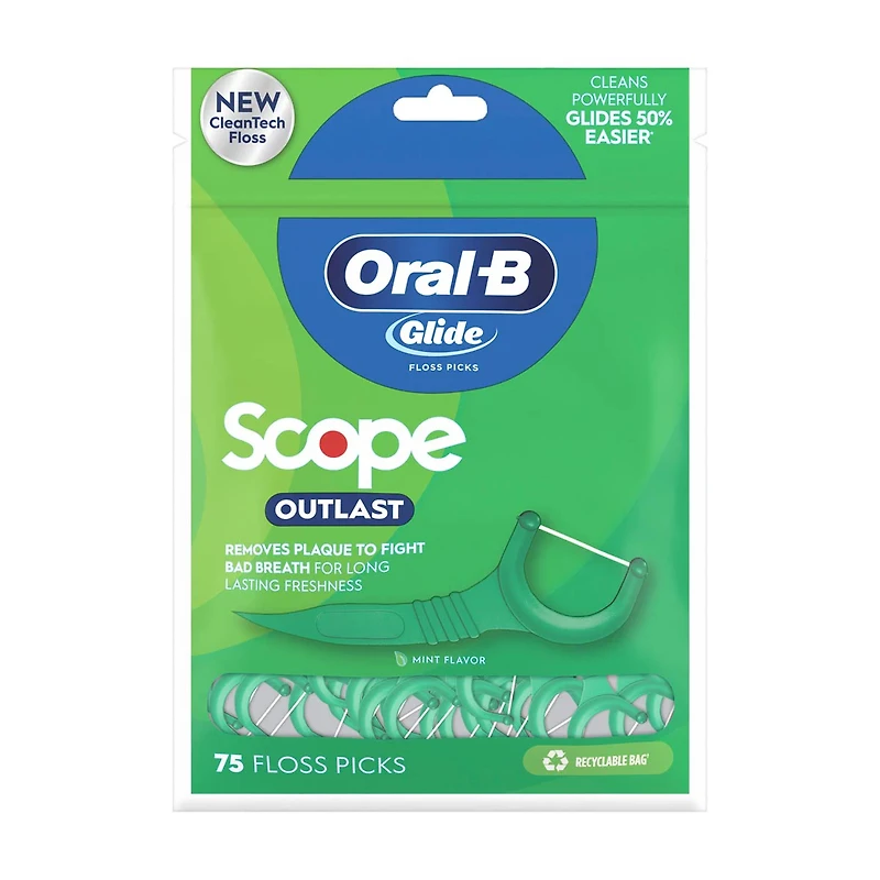 Oral-B Glide Mint Dental Floss Picks with Long Lasting Scope Flavor, 75 ct