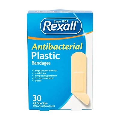 Rexall Antibacterial Plastic Bandages, 30 ct