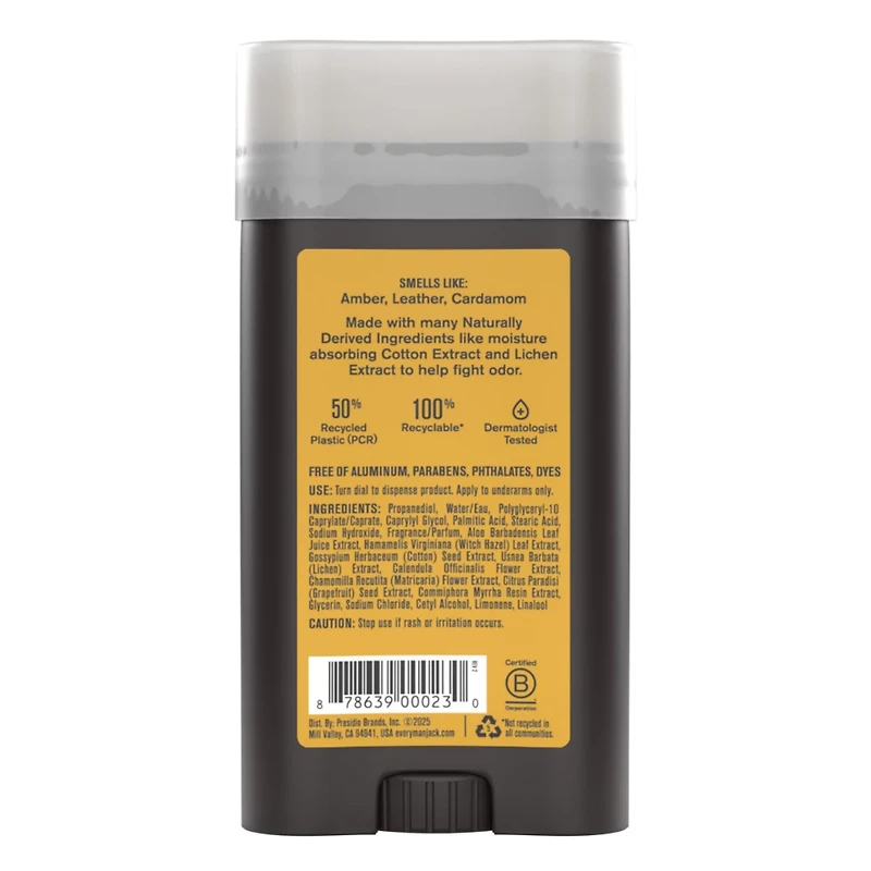 Every Man Jack Sandalwood Teak Aluminum-Free Deodorant for Men, Naturally Derived, 3 oz
