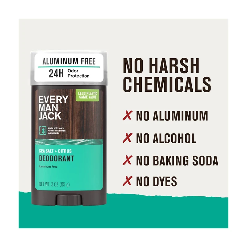 Every Man Jack Sea Salt + Citrus Aluminum Free Deodorant, 3 oz