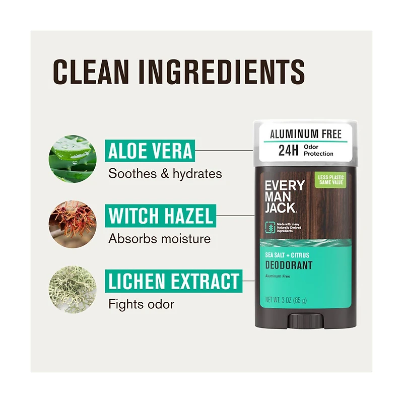 Every Man Jack Sea Salt + Citrus Aluminum Free Deodorant, 3 oz