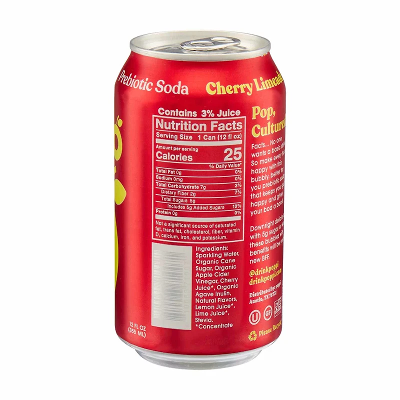 Poppi Cherry Limeade Prebiotic Soda, 12 fl oz
