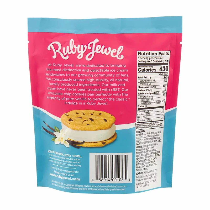 Ruby Jewel Chocolate Chip Cookes with Vanilla Ice Cream