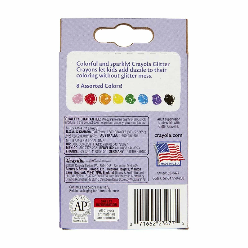 Crayola Nontoxic Glitter Crayons, Pack of 8