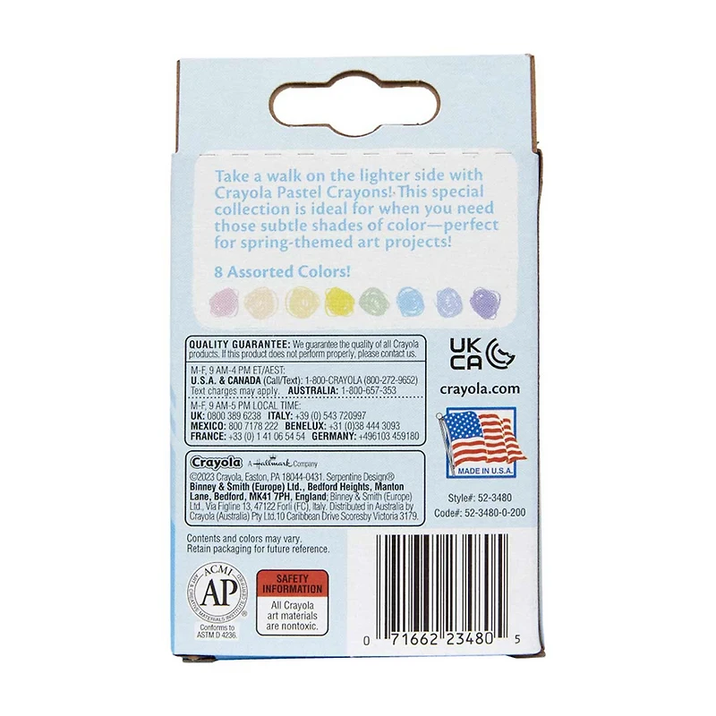 Crayola Nontoxic Pastel Crayons, Pack of 8