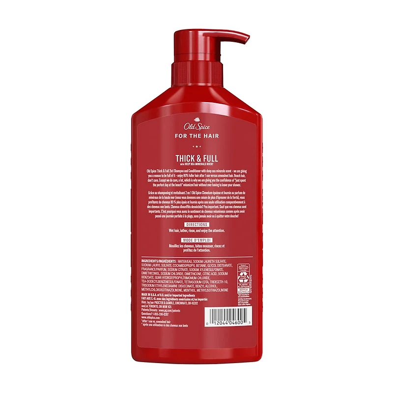 Old Spice Thick and Full 2IN1 Shampoo and Conditioner for Men, with deep sea minerals scent, 21.9 fl oz