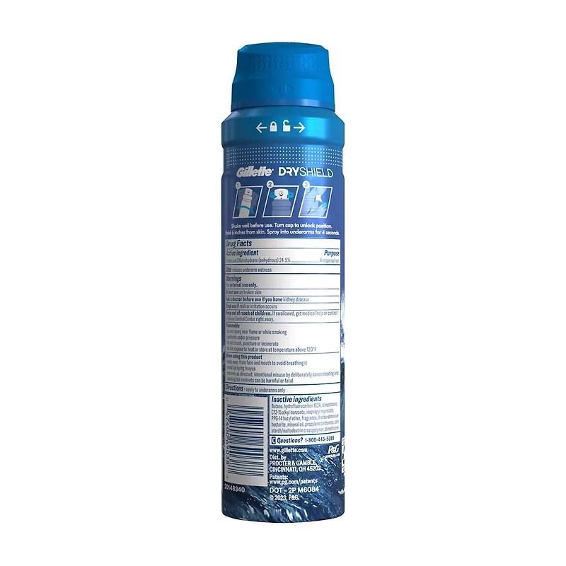 Gillette DryShield Dry Spray Antiperspirant Deodorant, Cool Wave