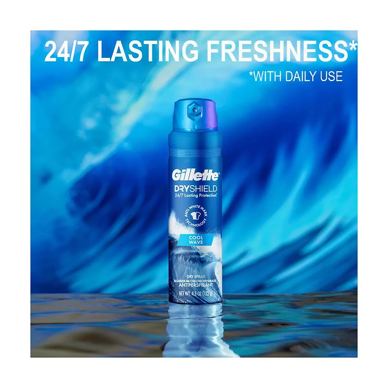 Gillette DryShield Dry Spray Antiperspirant Deodorant, Cool Wave