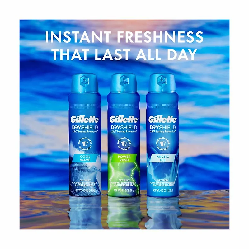 Gillette DryShield Dry Spray Antiperspirant Deodorant, Cool Wave