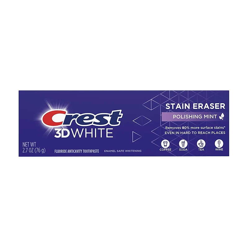 Crest 3D White Stain Eraser Whitening Toothpaste, Polishing Mint, 2.7 oz