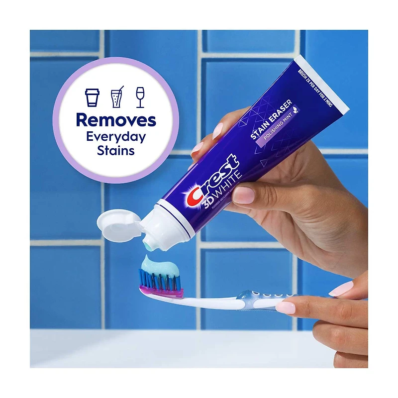 Crest 3D White Stain Eraser Whitening Toothpaste, Polishing Mint, 2.7 oz