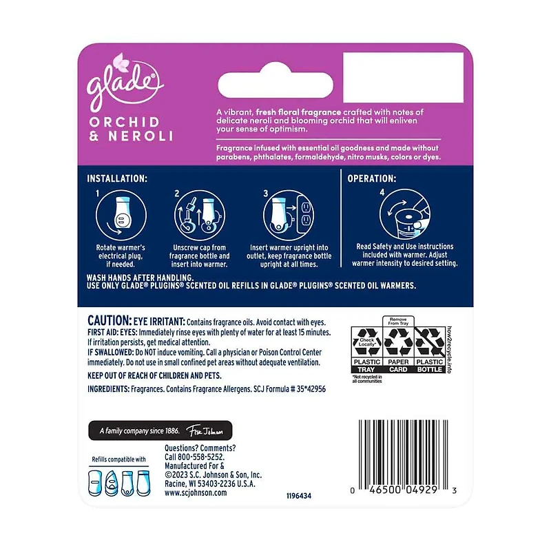Glade PlugIns Scented Oil Refills, Orchid & Neroli, 0.67 oz, 2 pk