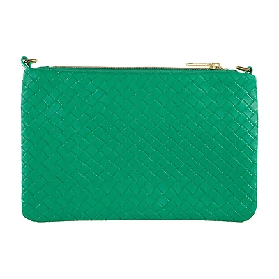 Woven Clutch with Zipper, Green