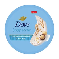 Dove Body Scrub for Visibly Silky-Smooth, Nourished Skin, Crushed Macadamia & Rice Milk with ¼ Moisturizing Cream, 3.5 oz