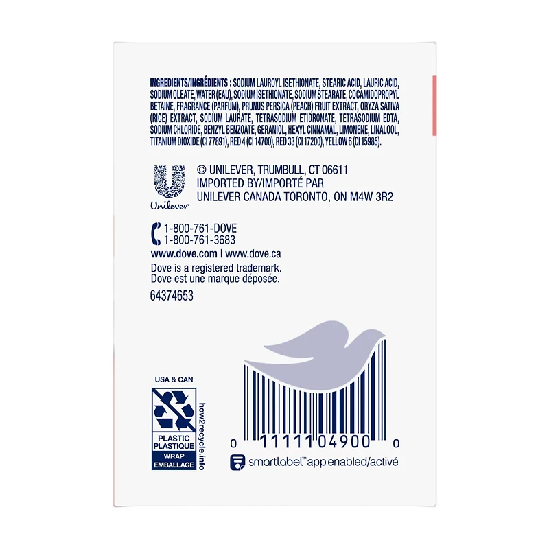 Dove White Peach & Rice Milk Beauty Bar Soap, 3 ct