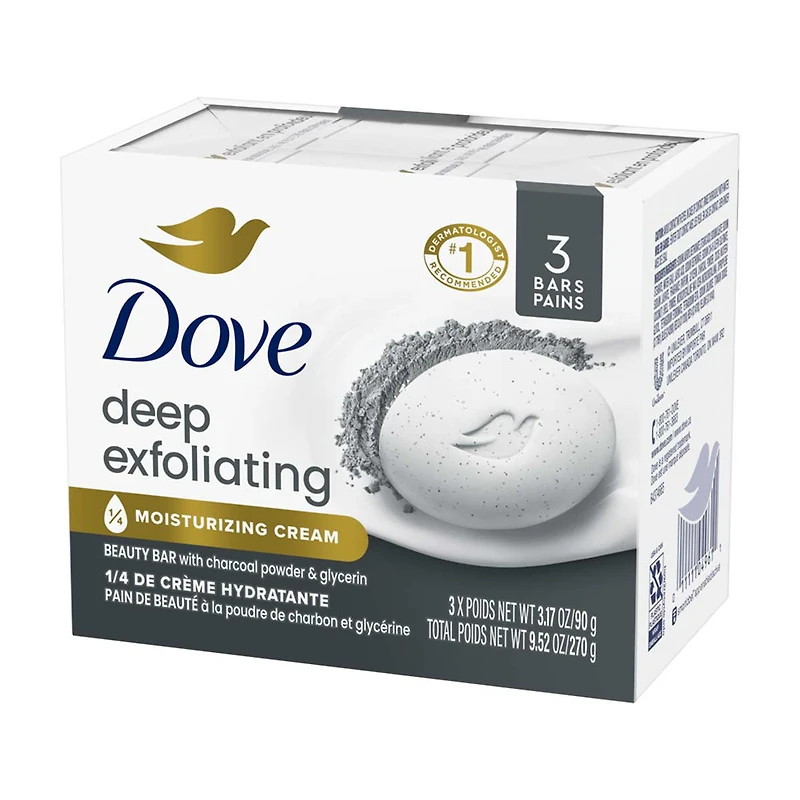Dove Deep Exfoliating Charcoal Powder & Glycerin Beauty Bar Soap, 3 ct