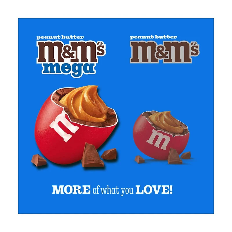 M&M's Mega Peanut Butter Chocolate Candy, Sharing Size Bag, 8.6 oz