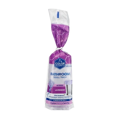 Color Scents Bathroom Trash Bags, Lavender, Small, 60 ct