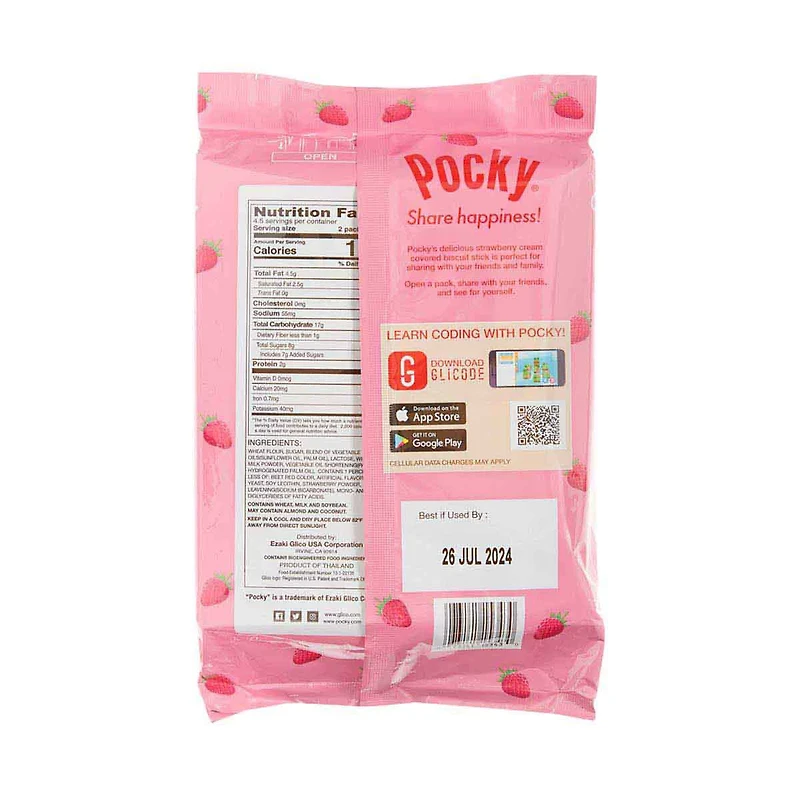 Glico Pocky Strawberry Cream Covered Biscuit Sticks, 3.81 oz
