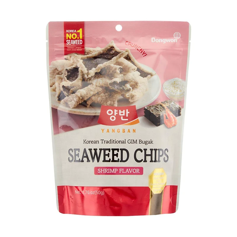 Yangban Korean Traditional GIM Bugak Seaweed Chips, Shrimp, 1.76 oz
