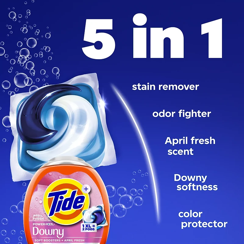 Tide Power PODs + Downy Laundry Detergent Pods, 18 Count, Soft Boosters + April Fresh, Detergent soap pacs for Laundry washing, HE compatible