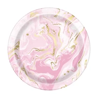 Pink Marble Foil 9" Round Plates 8ct