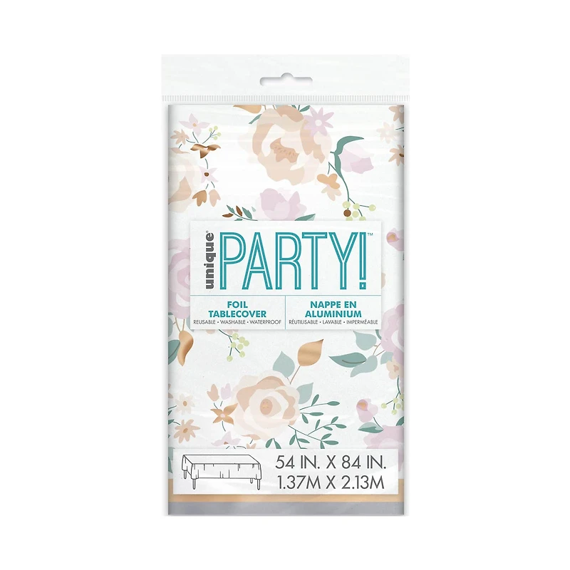 Pink Blooms Rectangular Foil Tablecover