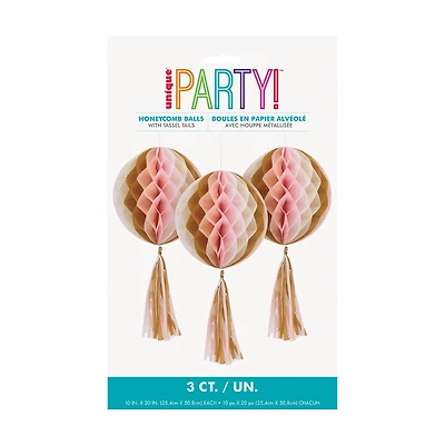 Multi-Color Printed Honeycombs w/ Tassels 3ct