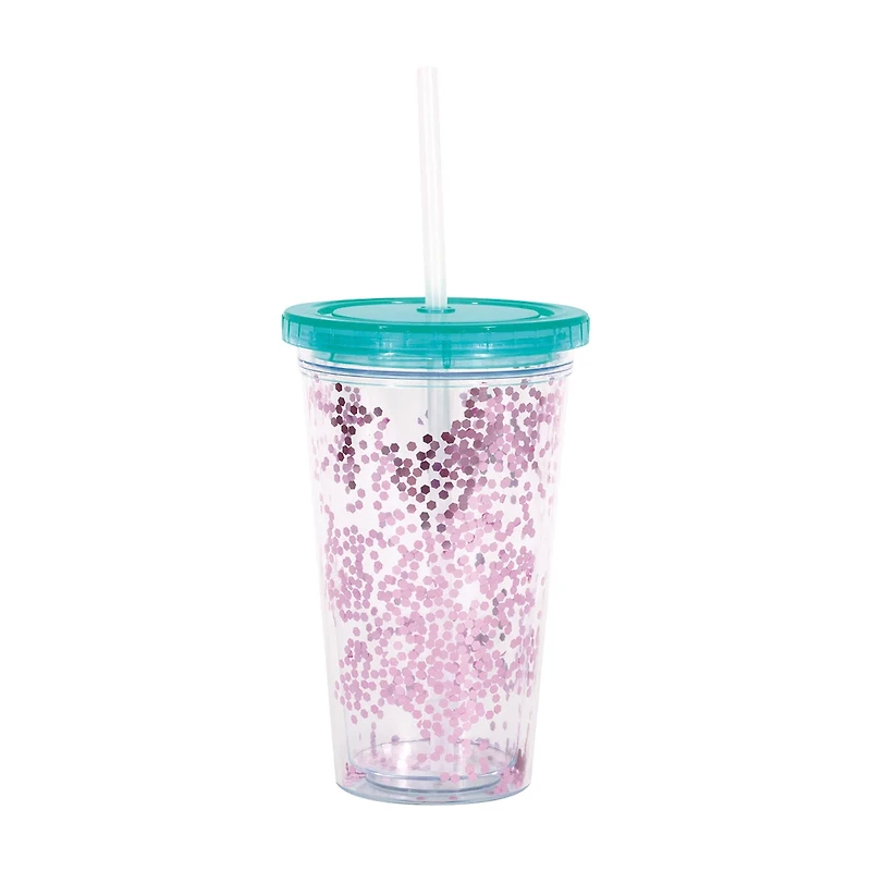 12oz Glitter Plastic Tumbler w/ Lid & Straw 1ct