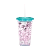 12oz Glitter Plastic Tumbler w/ Lid & Straw 1ct