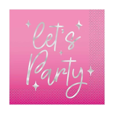Pink Disco Foil Lunch Napkins 16ct