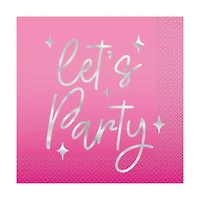 Pink Disco Foil Lunch Napkins 16ct