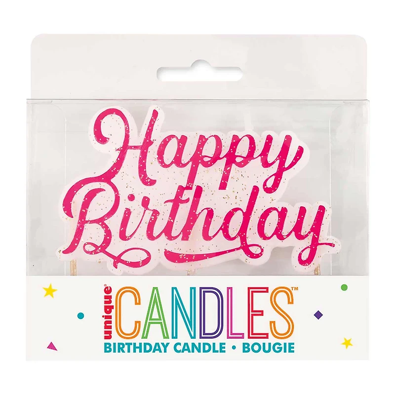 Pink Glitter Happy Birthday Pick Candle 1ct