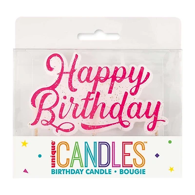 Pink Glitter Happy Birthday Pick Candle 1ct