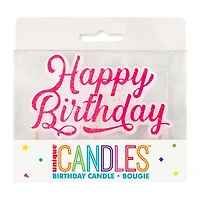 Pink Glitter Happy Birthday Pick Candle 1ct