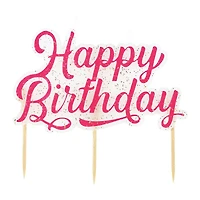 Pink Glitter Happy Birthday Pick Candle 1ct