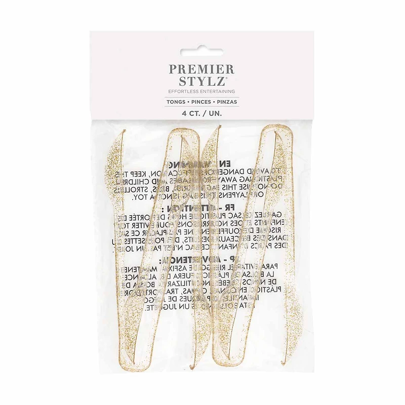 Mini Gold Glitter Serving Tongs 4ct