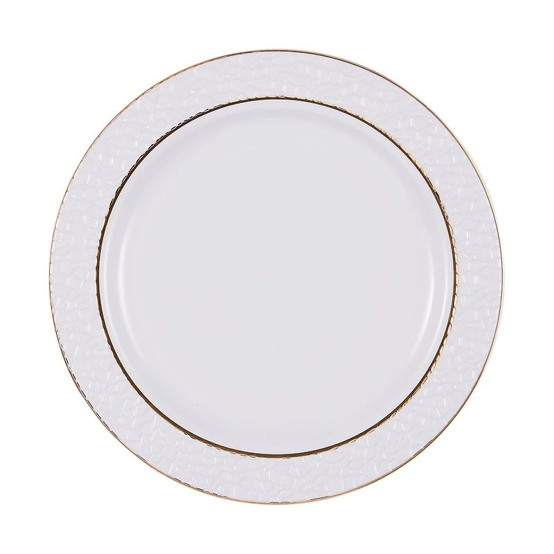 Hammered Plates w/ Gold Rim, White, 8 ct, 10.25 in