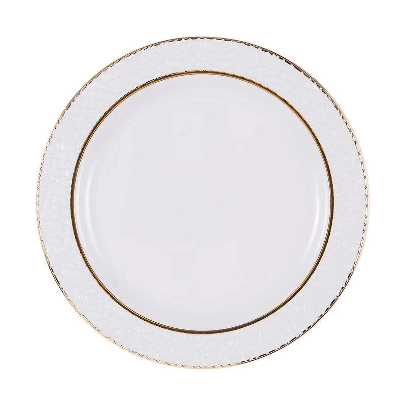 Hammered Plates w/ Gold Rim, White, 8 ct, 7.25 in