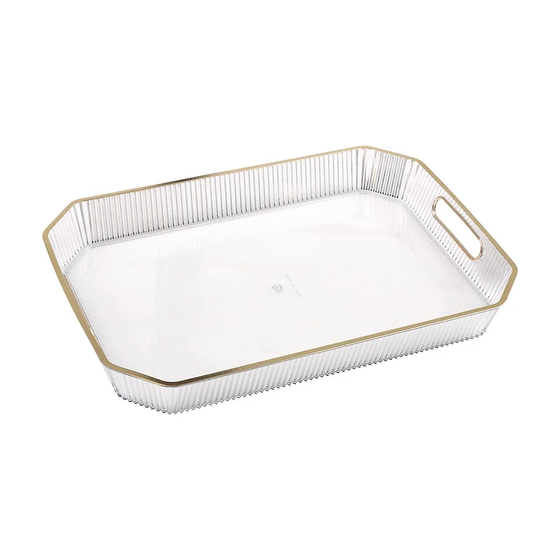 Clear Plastic Serving Tray with Gold Foil Edge, 1ct